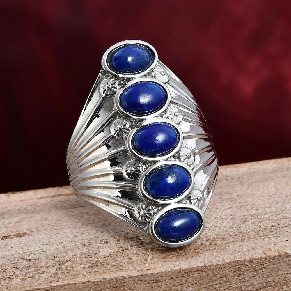 Lapis Lazuli Ring in Stainless Steel Size 5